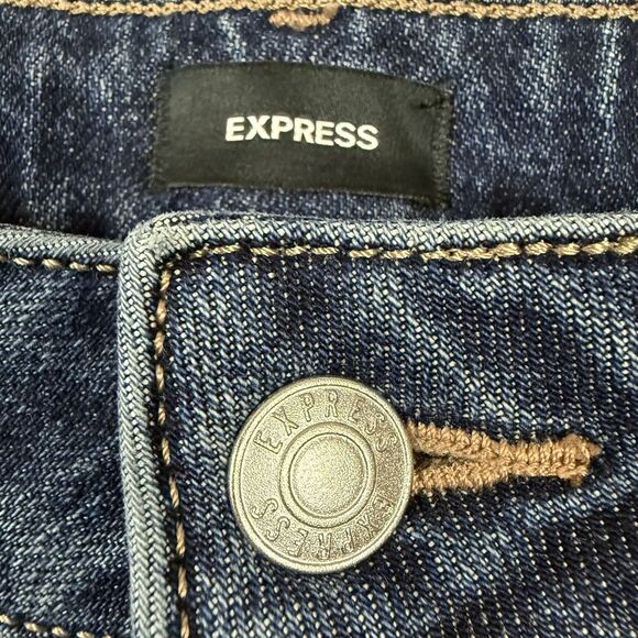 Express Relaxed Straight Jeans Low Rise Rigid Stretch Seamed Dark Blue - Picture 10 of 14
